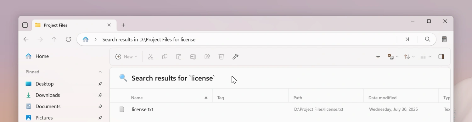 Search header